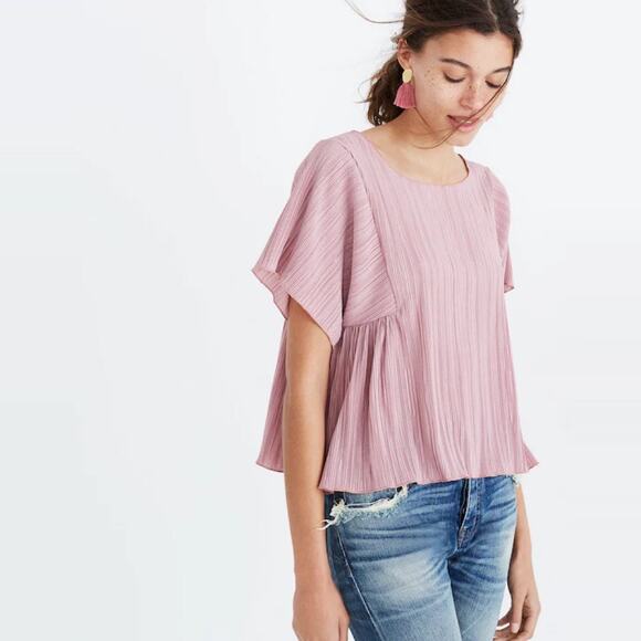 Madewell Texture & Thread Micropleat Top size Large Vintage Mauve Plisse - Picture 2 of 12
